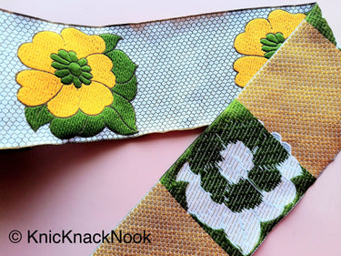 Jacquard Weave Yellow Floral Trim, Approx. 10cm Wide, Wholesale Trim By 9 Yards Border Craft Ribbon